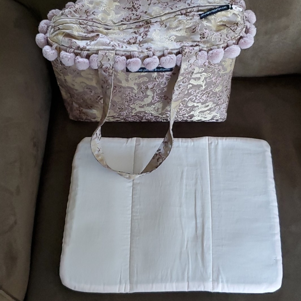 Silk Brocade Tote Bag with PomPoms - Picture 2 of 8